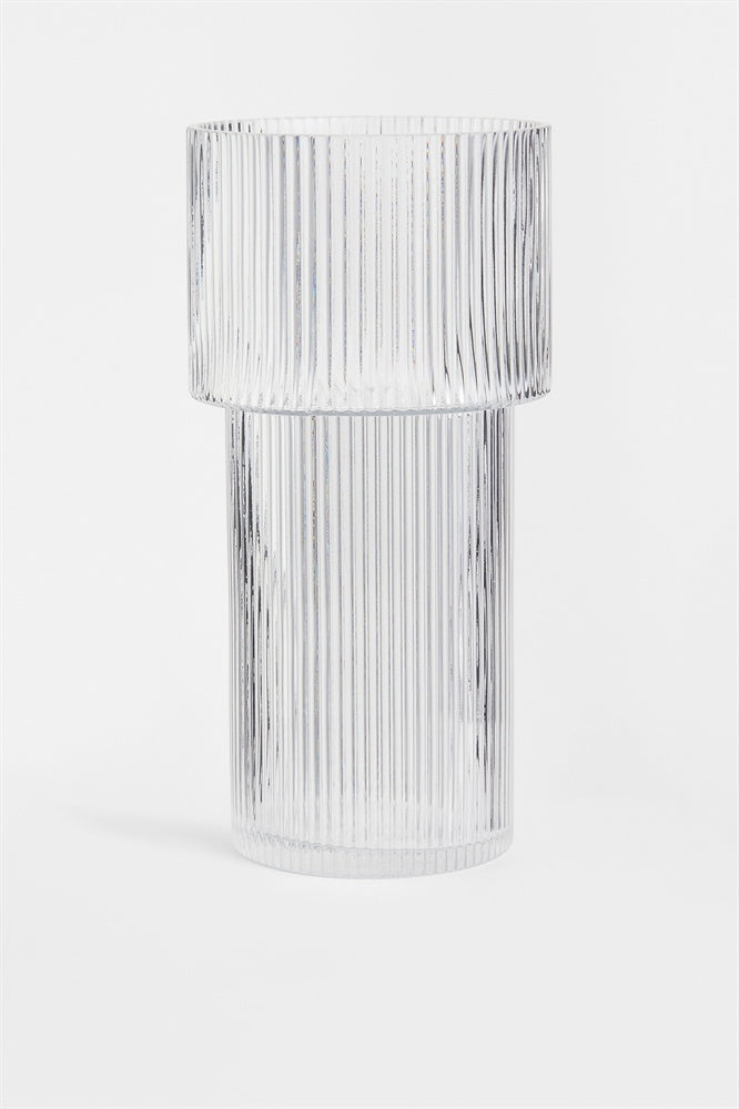 Large Glass Ribbed Vase