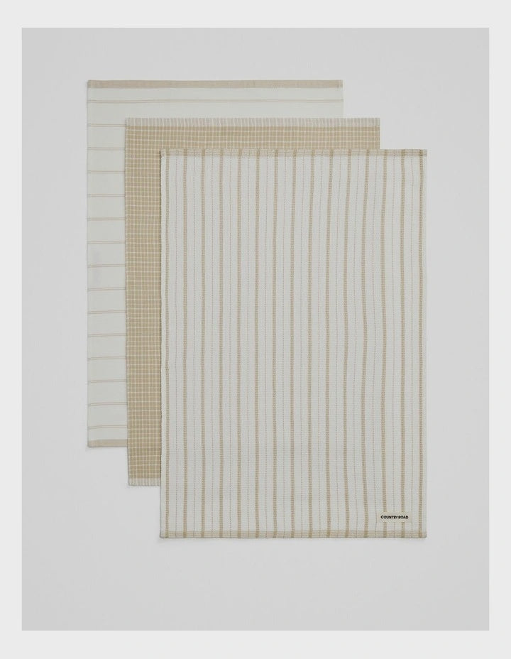 Country Road Laine Tea Towel 3pk Beige
