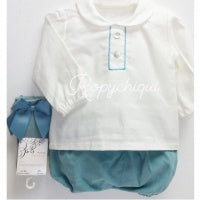 Calamaro White Shirt Aqua Bloomers Set 6 mth