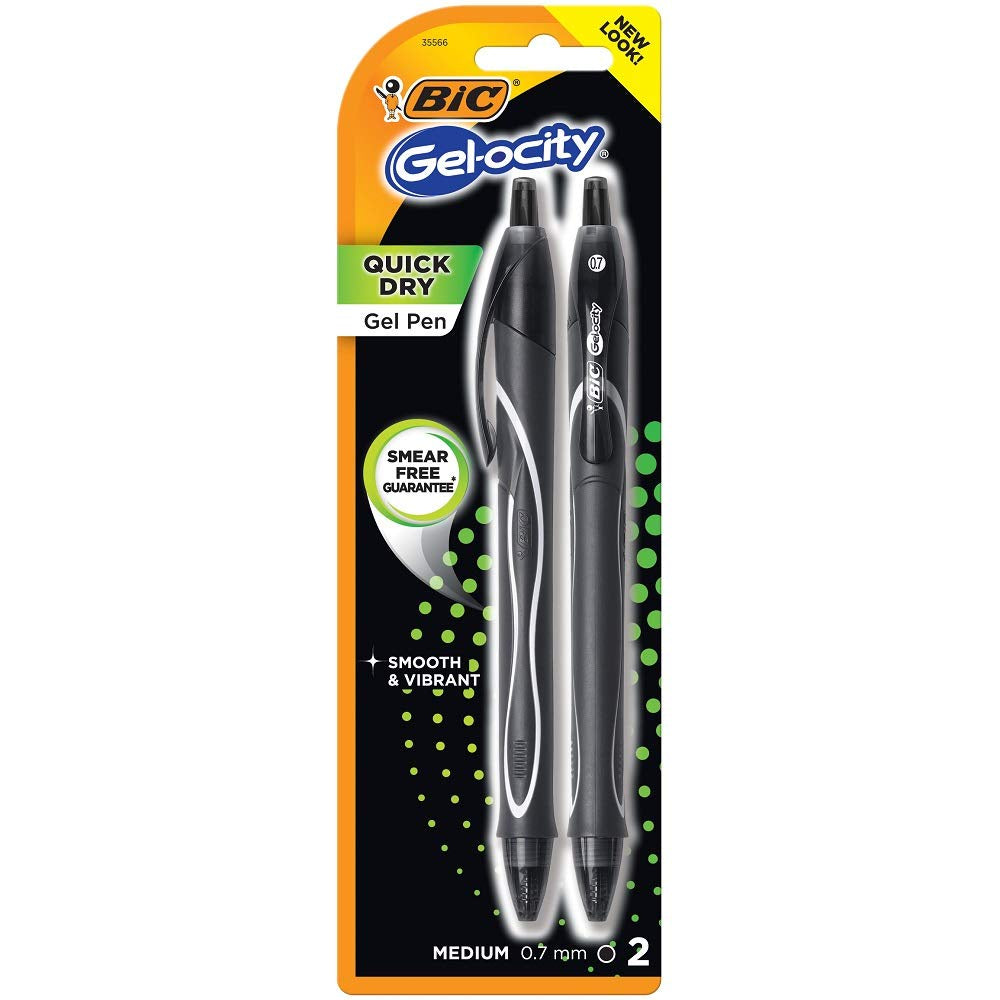 Bic Gelocity Quick Dry Black Pen 2ct