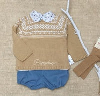 Fair Isle Tan Sweater with Blue Bloomers Set 12 mth