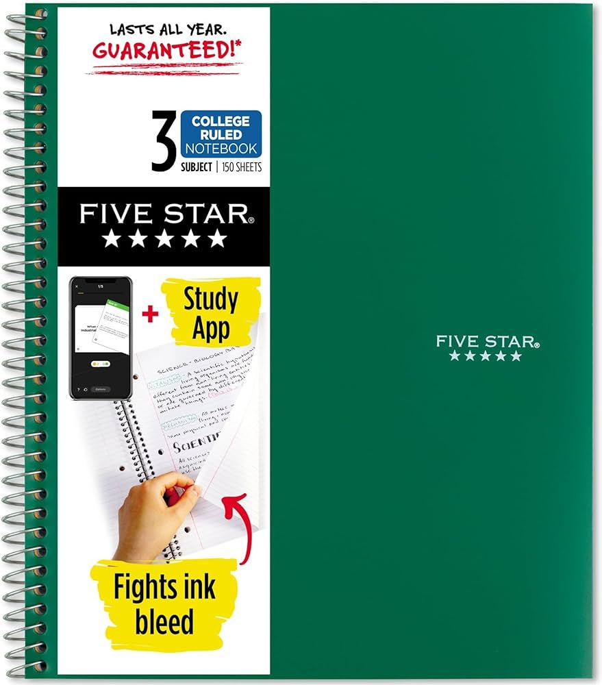 5 Star 3 Subject Notebook Wide Ruled