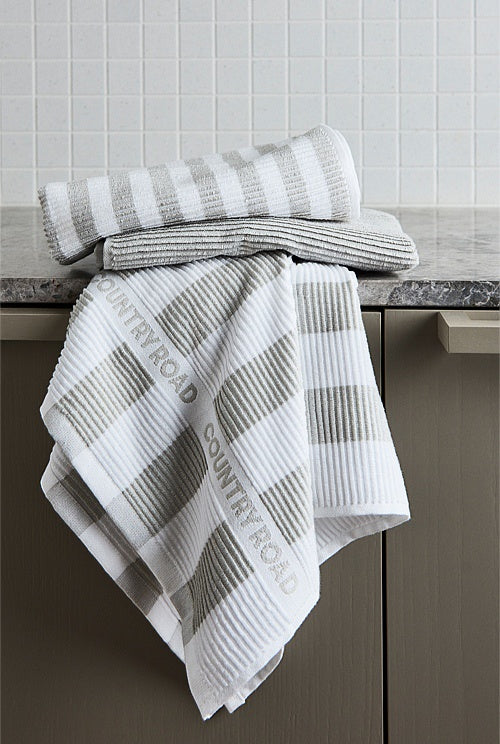 Country Road CR Stripe Tea Towels Pale Grey 2pk