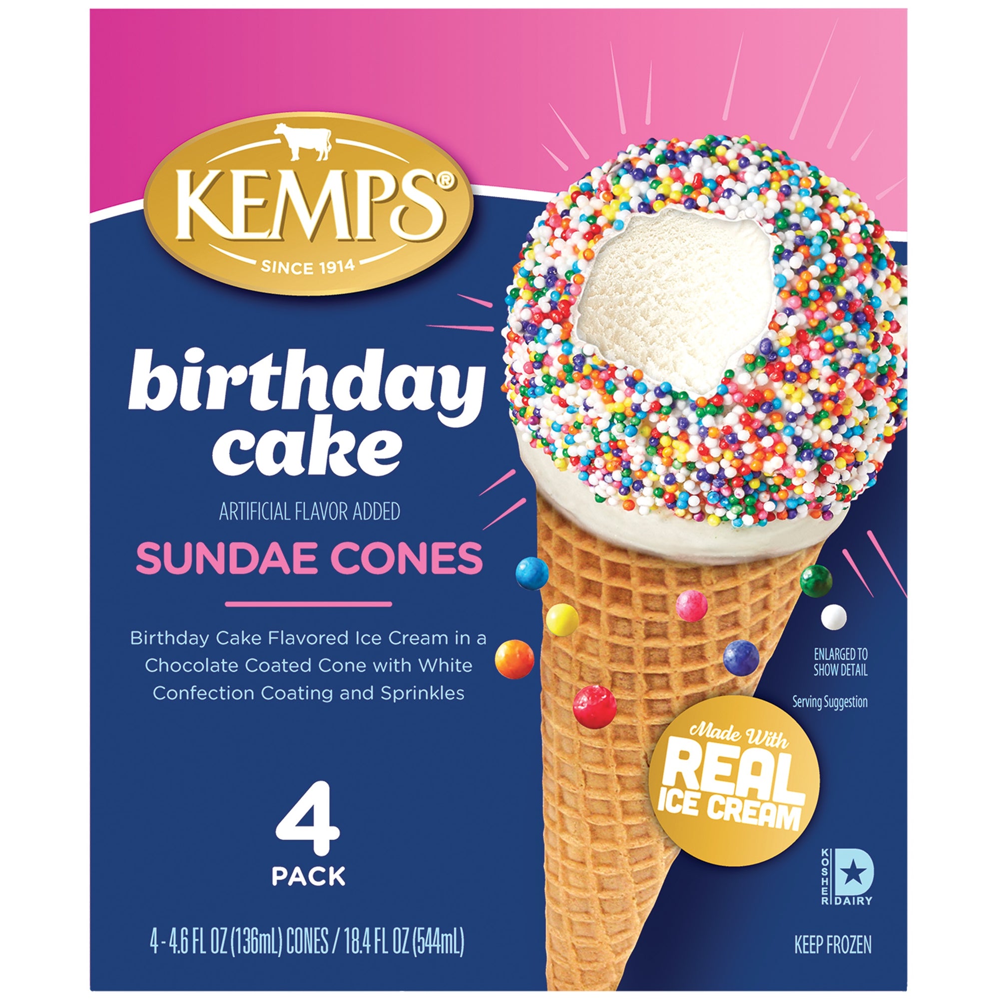 Kemps Birthday Cake Cone 4pk