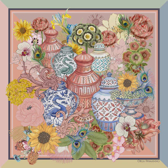 Orla Ermanno Ming Florals Pink Scarf 90cm