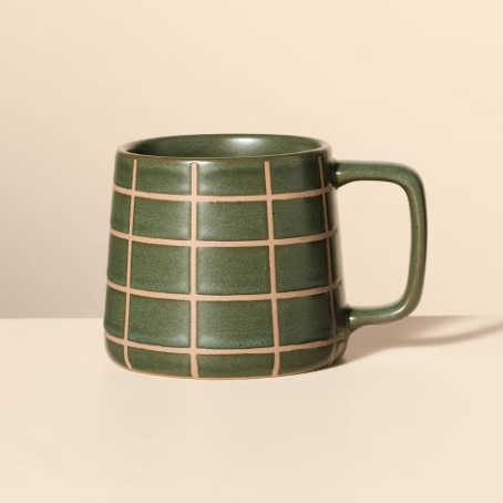 H&H Checked Stoneware Mug Green