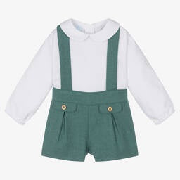 Artesanía Granlei Boys White & Green Shorts Set 3 mth