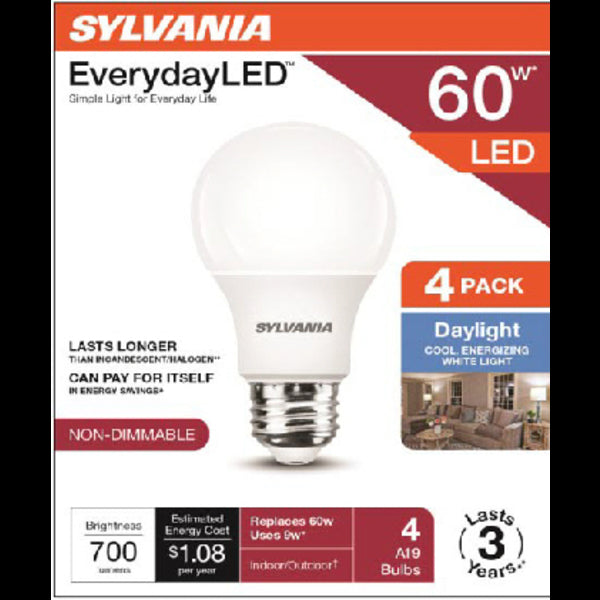 Sylvania LED A19 60W Bulb Daylight 4pk