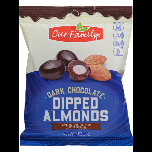 Our Family Dark Chocolate Dipped Almonds 3oz