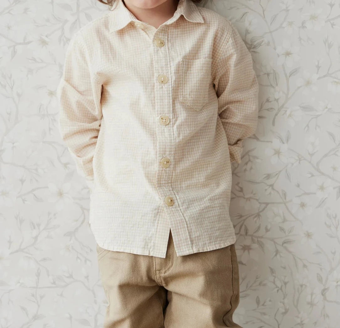 Organic Cotton Shirt Sesame Gingham 1YR