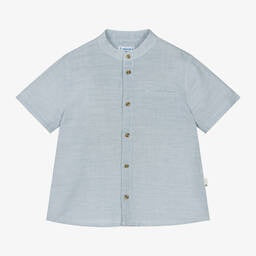 Mayoral Boys Blue Checked Cotton & Linen Shirt 5 yr