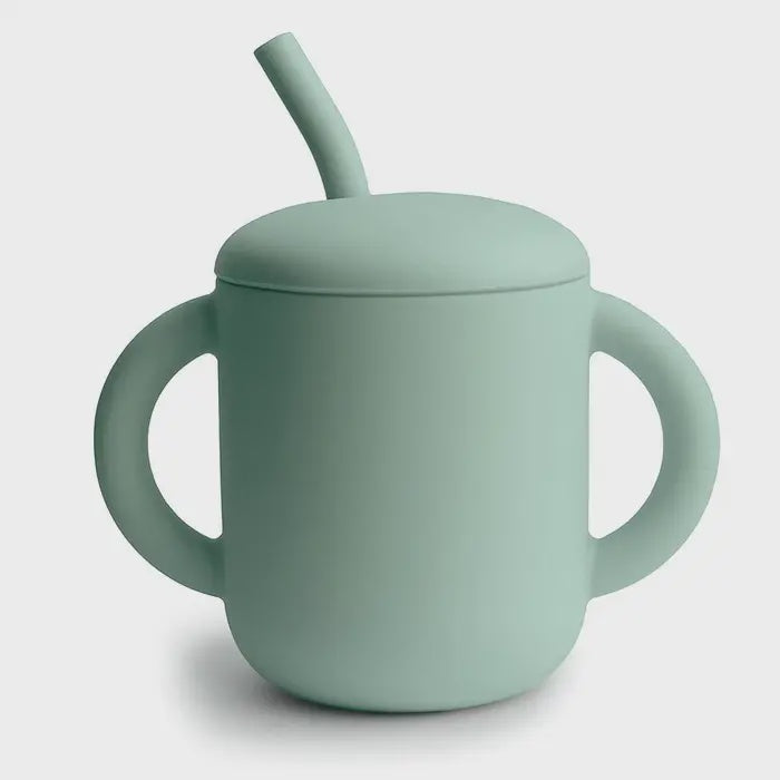 Mushie Silicone Training Cup & Straw Cambridge Blue