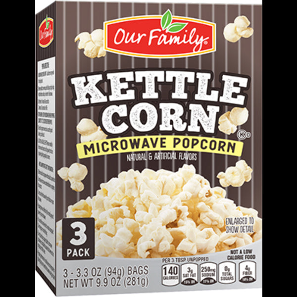 Our Family Microwave Kettle Corn Popcorn 3ct