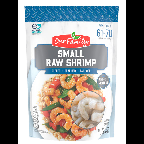 Our Family Raw Tail Off Small Shrimp 16oz 61-70 count