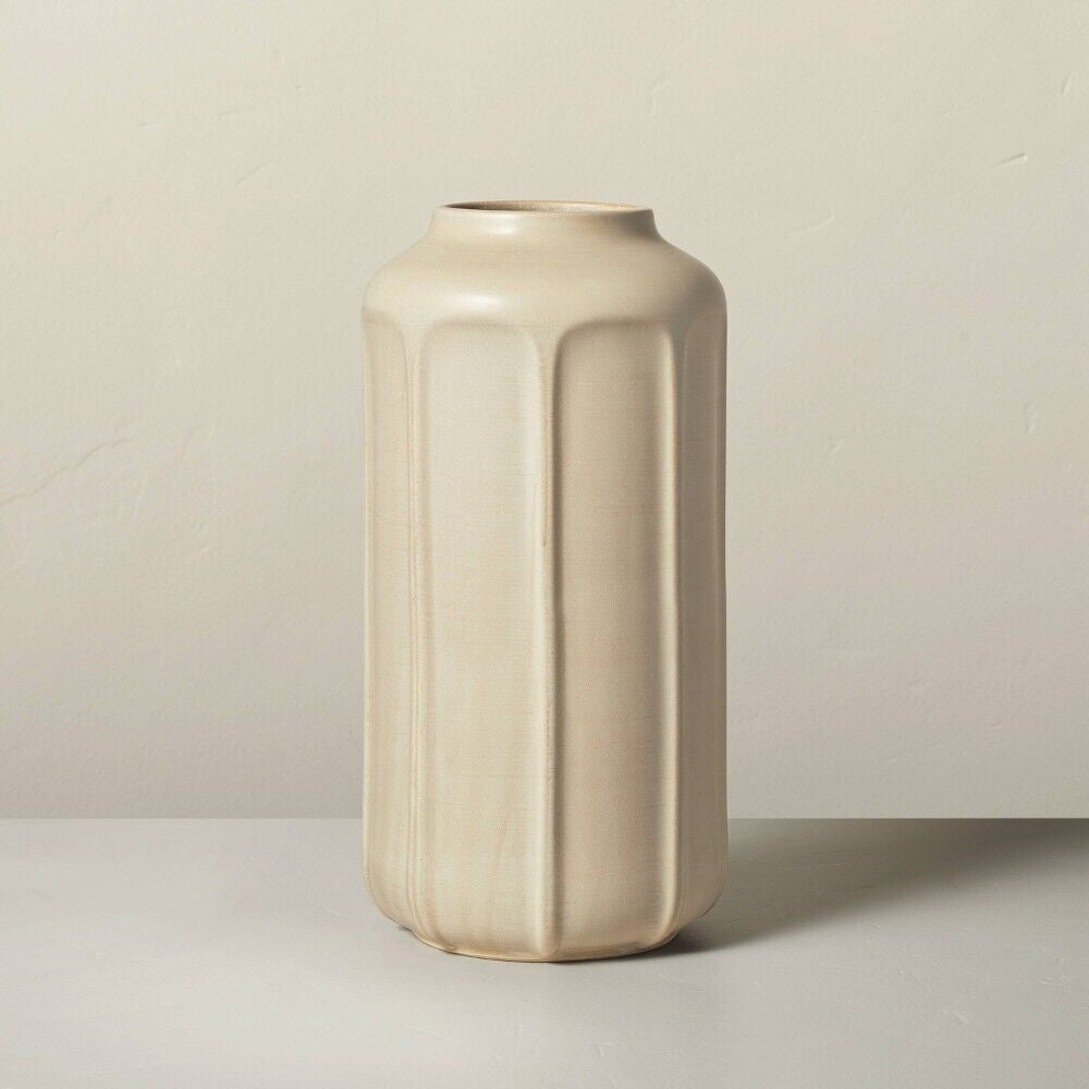 Taupe Faceted Ceramic Vase H & H 16"