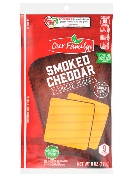 Our Family Cheese Sliced Smoked Cheddar 6oz