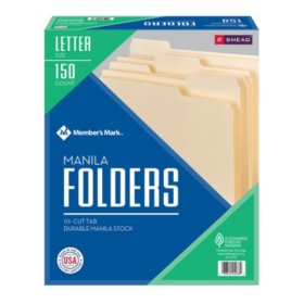 Members Mark File Folders 1/3 Cut Asstd Tabs, Letter Size (150 ct)