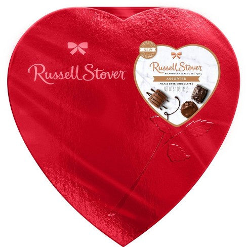 Russell Stover Red Heart Box Assorted Milk & Dark Chocolates 5.1oz