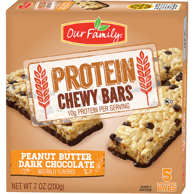 Our Family Protein Chewy Bars Peanut Butter Dark Chocolate 5pk