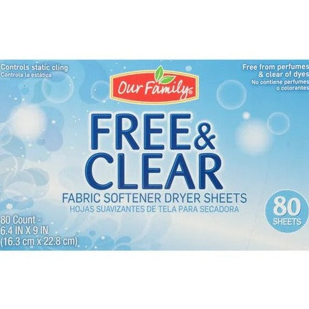 Our Family Dryer Sheets Free & Clear 80 Sheets