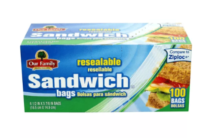 Our Family Snap & Seal Sandwich Bags 100ct
