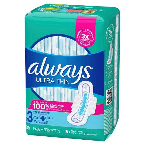 Always Thin Sanitary Pads w/ Wings Size 3 - 38ct