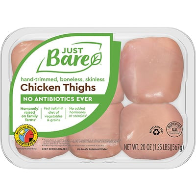 Just Bare Boneless Skinless Chicken Thighs 20oz