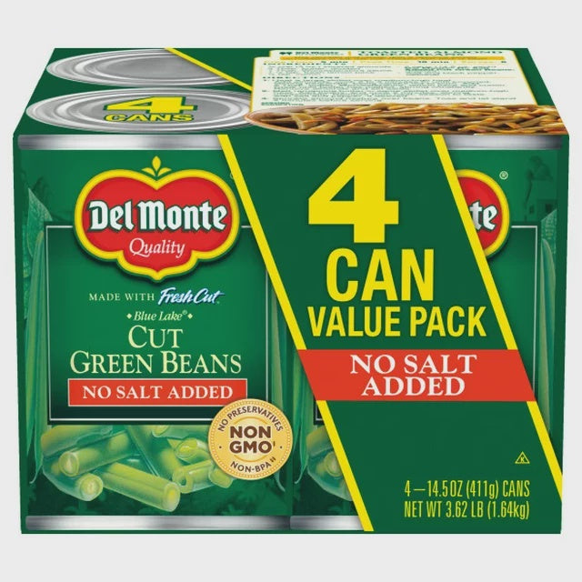 Del Monte Cut Green Beans no Salt 4pk
