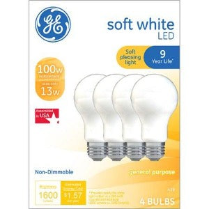 Light Bulb, GE Soft White 100watt, 4 Ct.