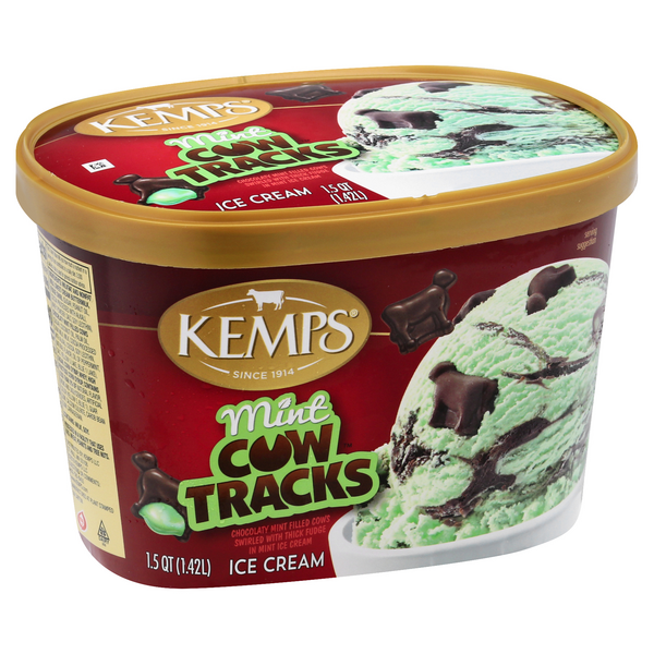 Kemps Mint Cow Tracks Ice Cream 1.5qt