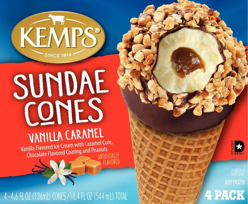 Kemps Sundae Cones Vanilla Caramel 4pk