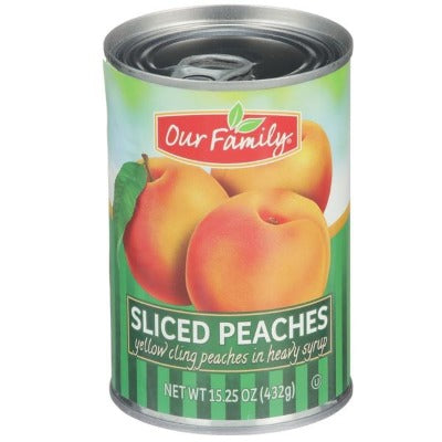 Our Family Yellow Cling Peaches in heavy syrup 15.25oz