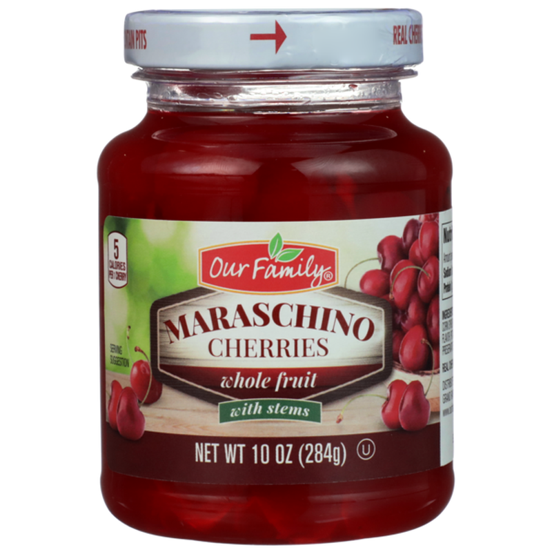 Our Family Whole Maraschino Cherries w/stems 10oz