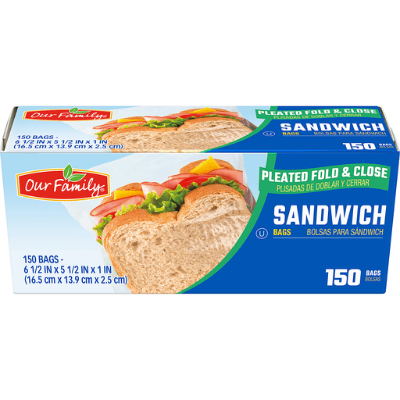 Our Family  Fold Top Sandwich Bags 150 count