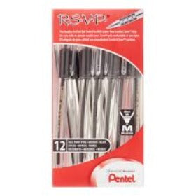 Pentel RSVP Medium line ball point pen black 12 pk