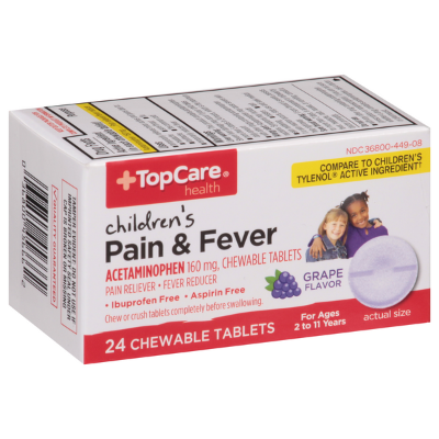Topcare Children's Non Aspirin Pain & Fever Grape Chewable Tablets 24ct