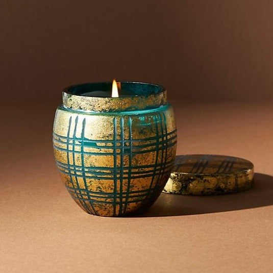 Winter Plaid Glass Candle