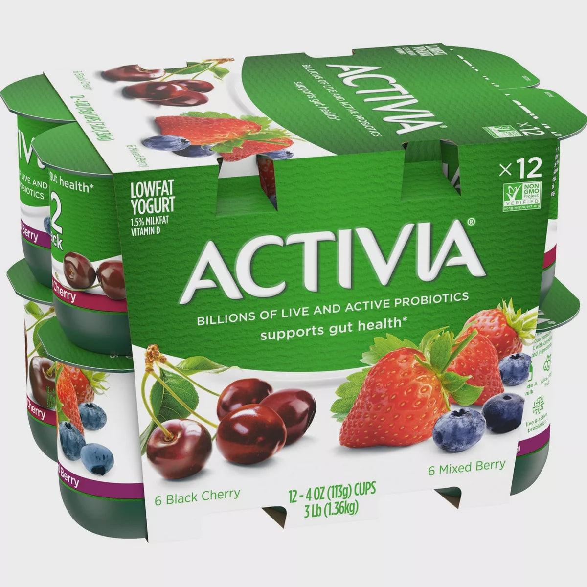 Dannon Activia Yogurt Black Cherry/Mixed Berry 12 pack