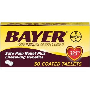 Bayer Genuine Aspirin Pain Reliever 325 mg 50 Tablets