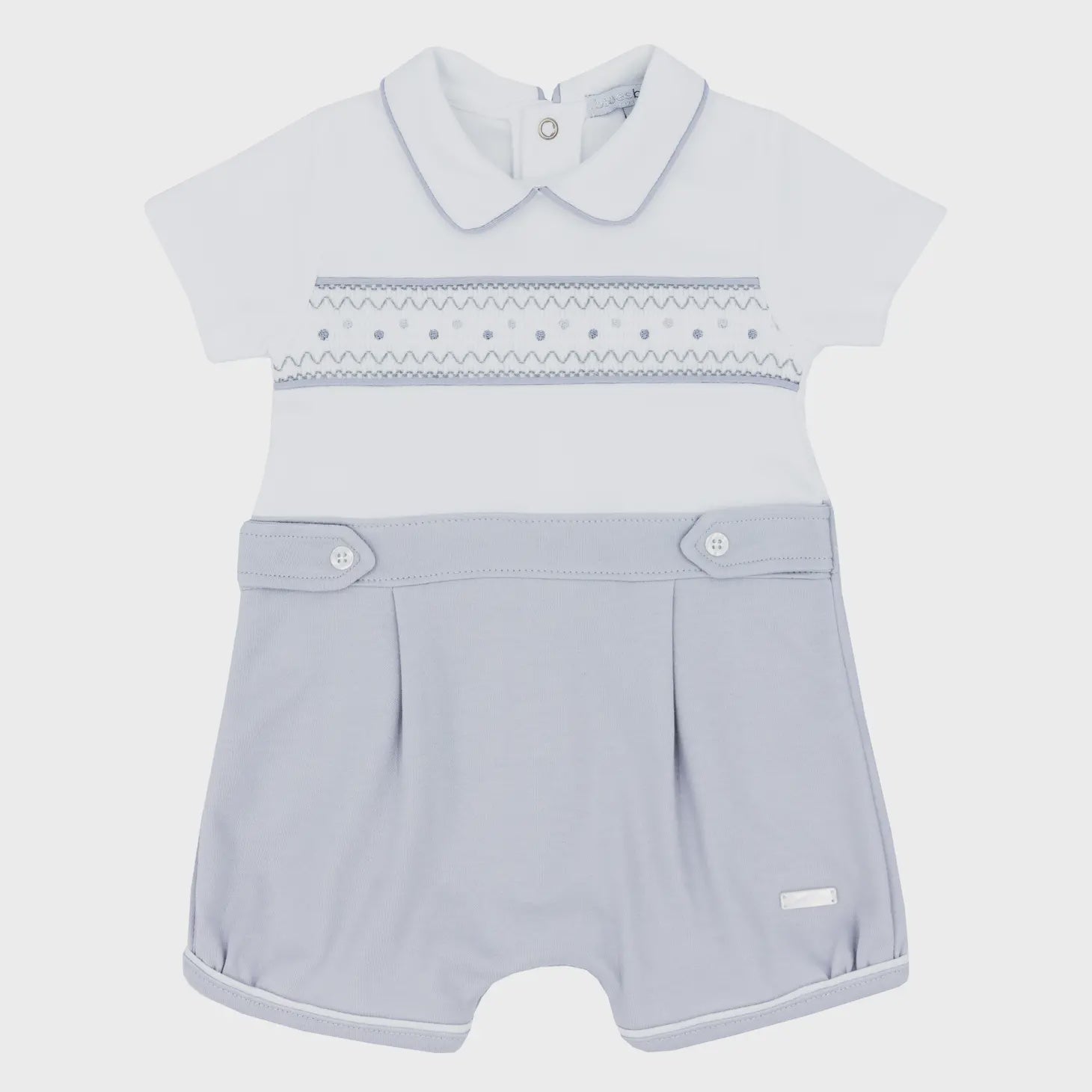 bluesbaby Collared Smocked Interlock Romper Grey