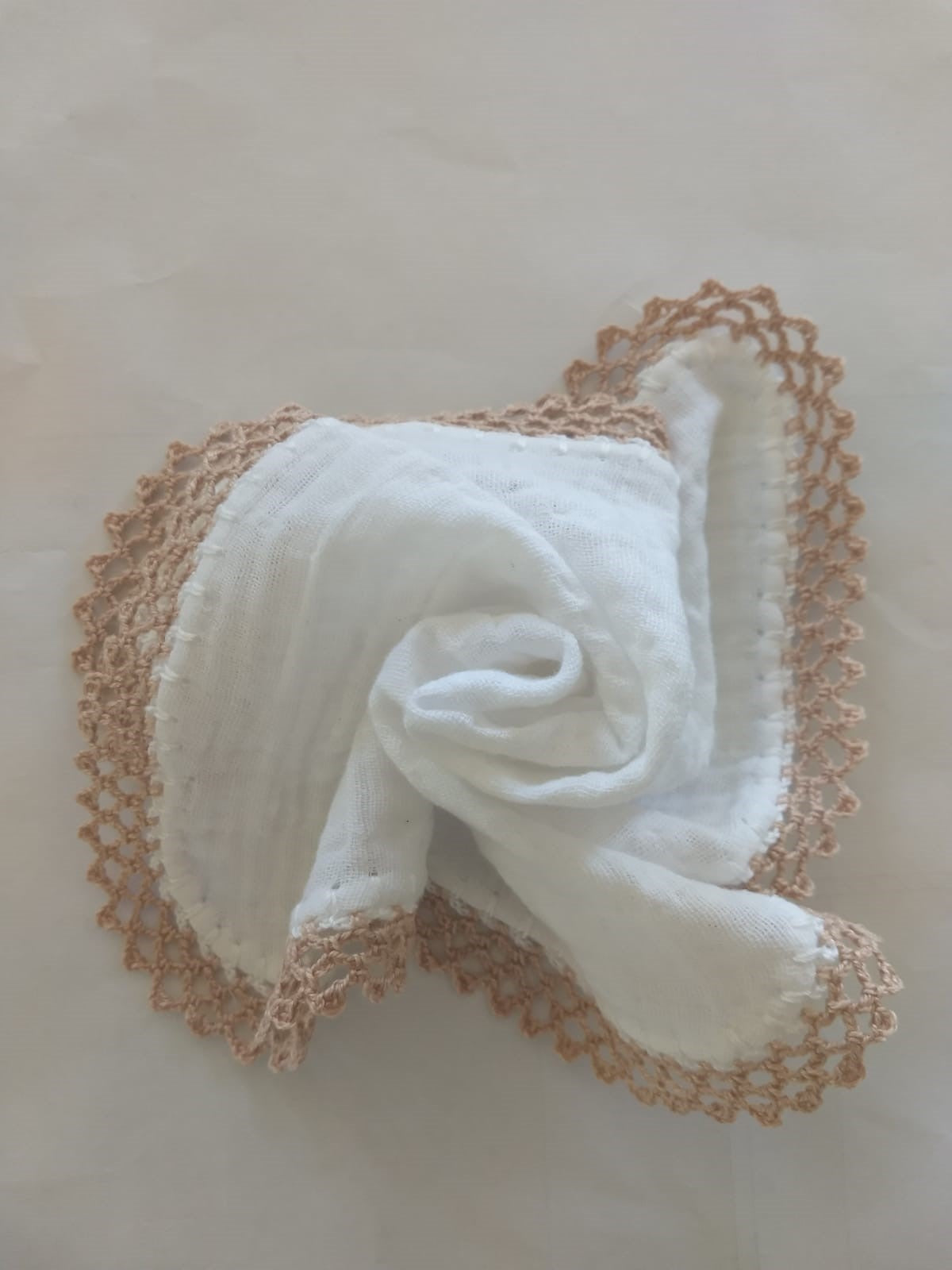 12" square burp cloth with hand crocheted edge