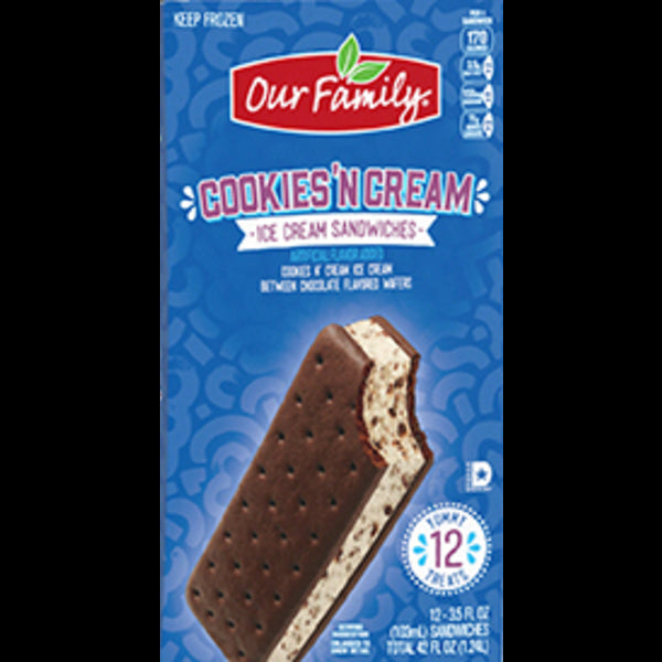 Our Family Cookies & Cream Ice Cream Sandwich 12ct