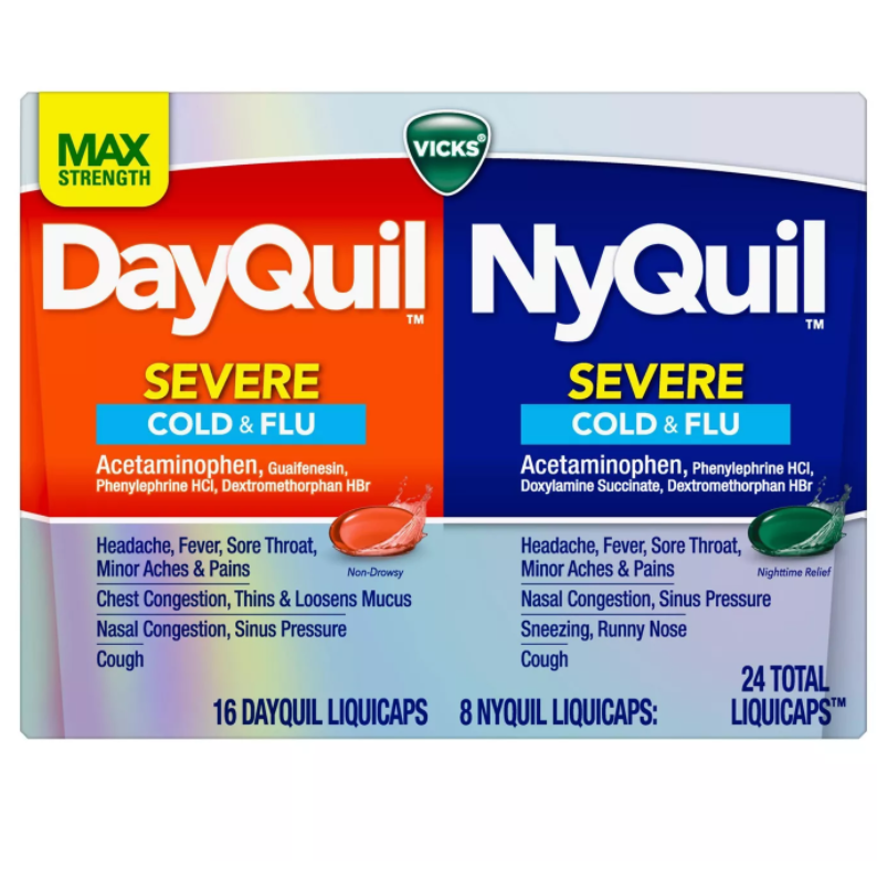 NyQuil/Cold&Flu Liquid Cap.Daytime/Nitetime Severe