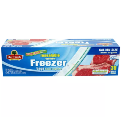 Our Family Resealable Freezer Bags Gallon 30ct