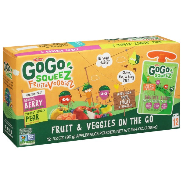 GoGo Squeeze Fruit & Veggie Boulder Berry & Zippin PearPouches 12ct