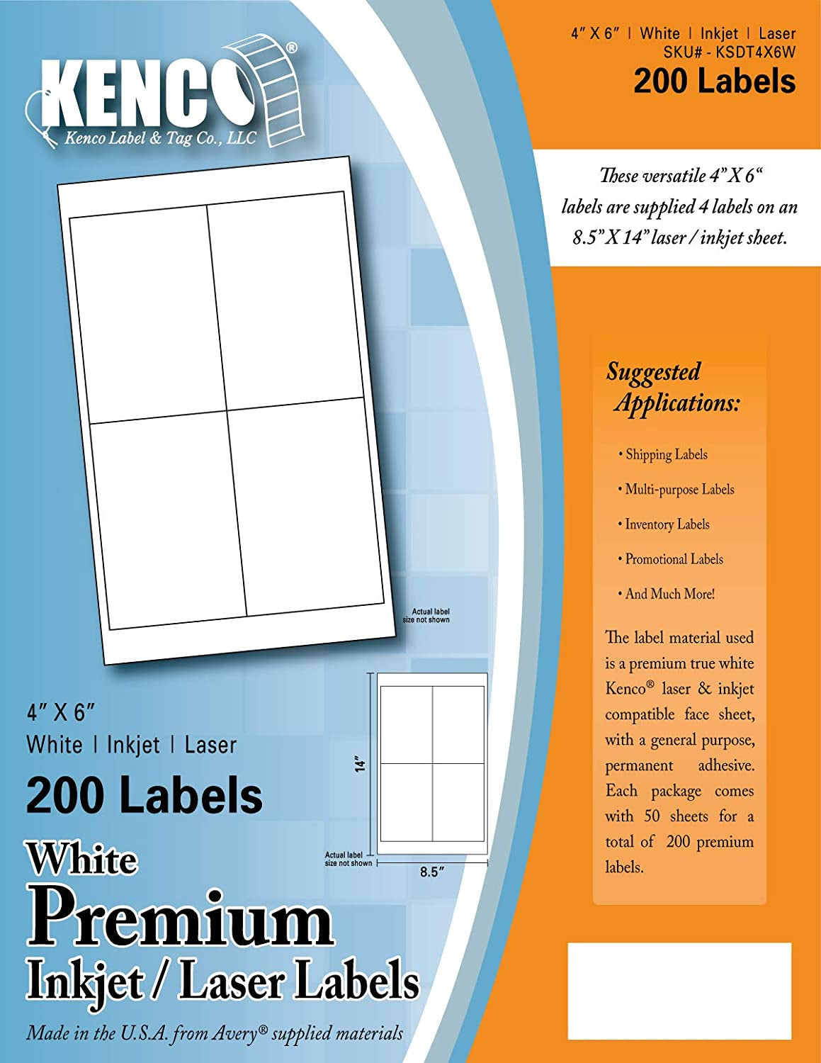 Kenco Premium White Shipping Labels 4 x 6 -200 count