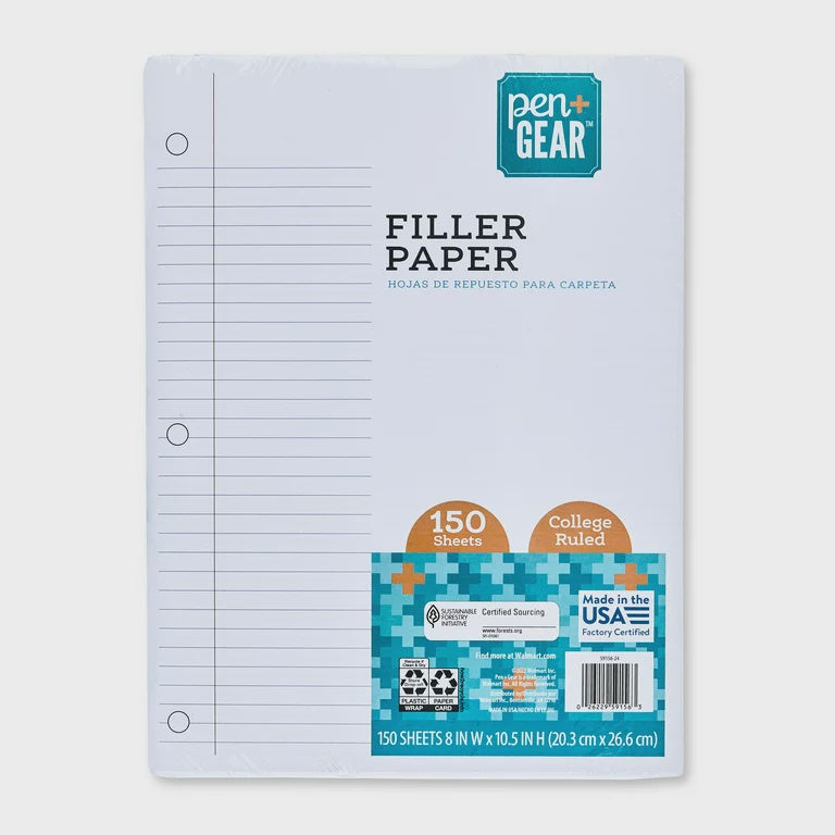 Pen & Gear Filler Paper College Rules 150 Sheets