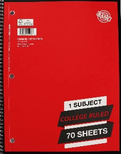 Norcom 1 Subject College Ruled Spiral Notebook 70 sheets