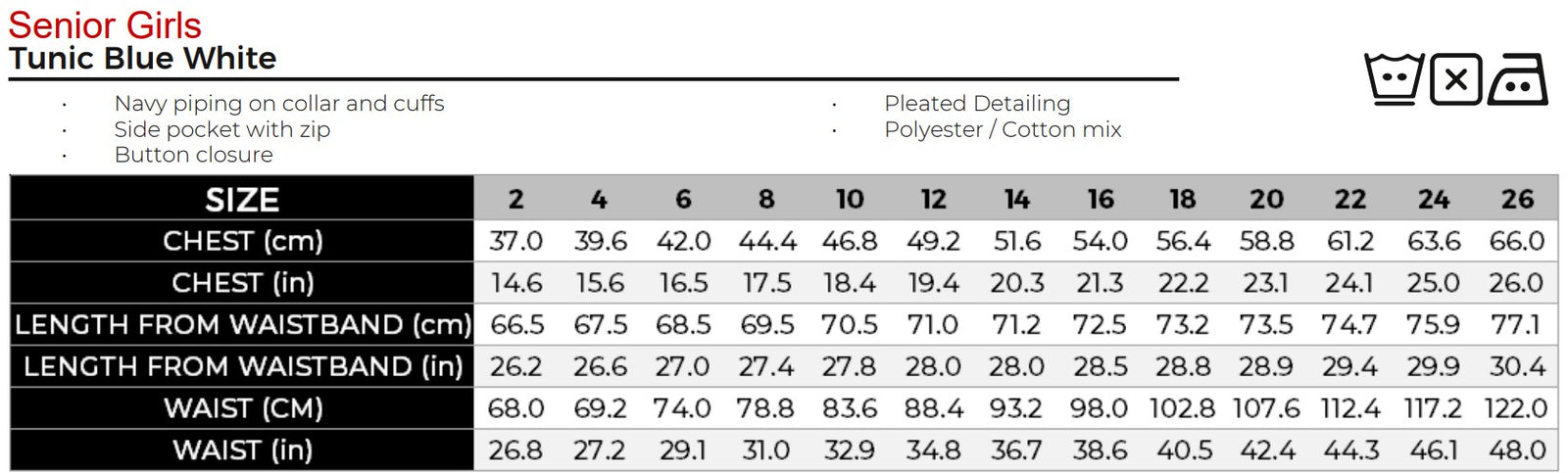 Uniforms - Tunic Blue White Senior