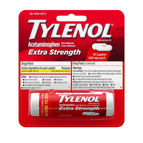 Tylenol Extra Strength Cap Vial Travel Size 10ct